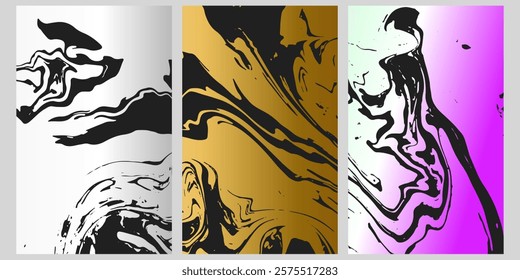Golden silver marble set for the A0 size poster.Elegant marble texture set. Luxury vector, Made on 23 jan 2025.black, lux pattern for cover, invitation template.