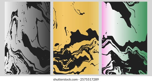 Golden silver marble set for the A0 size poster.Elegant marble texture set. Luxury vector, Made on 23 jan 2025.black, lux pattern for cover, invitation template.