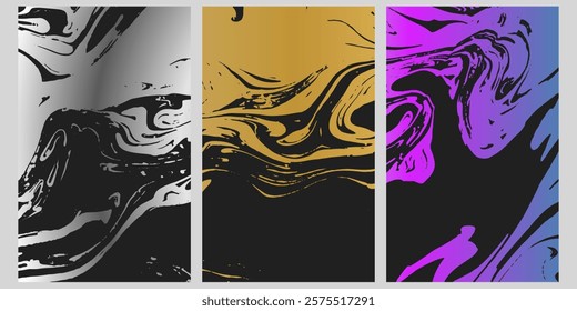 Golden silver marble set for the A0 size poster.Elegant marble texture set. Luxury vector, Made on 23 jan 2025.black, lux pattern for cover, invitation template.