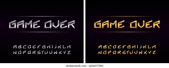 Golden and silver modern technology font. Abstract typography creative alphabet letters design. Vector illustration. 