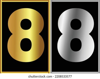 golden and silver number eight (8) coloring page with vector illustration ornamental font
