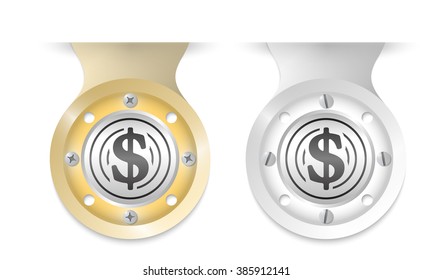 Golden and silver object and dollar icon