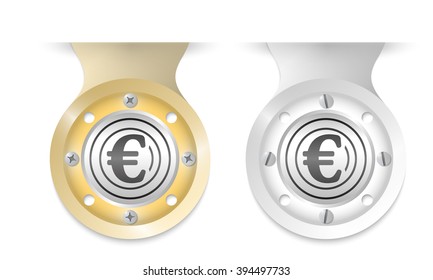 Golden and silver object and euro icon