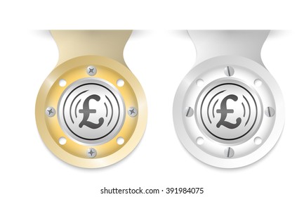 Golden and silver object and pound sterling icon