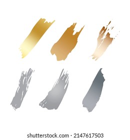 Golden, Silver paint brush stroke. Grunge background. Foil effect. Vector illustration. stock image. 