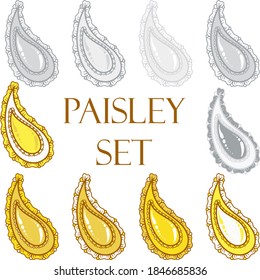 Golden and silver paisley clipart isolated elements. Vector decorative set. Use for Arabic and Indian holidays,
scrapbooking, web interface, surface decor