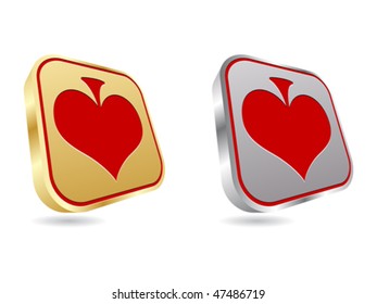 golden and silver poker element - heart