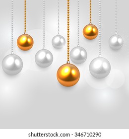 Golden, silver realistic vector Christmas balls set.
