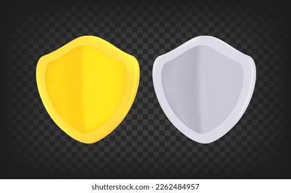 Golden and silver shield isolated on white background. 3d vector illustration