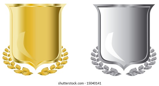 golden and silver shields with laurel wreath