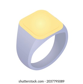 Anillo cuadrado dorado y plateado. ilustración vectorial