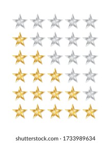 Golden and silver star. 5 star rating icon. Isolated badge for website or app on the white background.