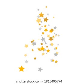 Golden and silver stars composition. Celebration banner. Children room decor. Gold and gray shooting stars. Glitter elegant design elements. Magic decoration. Vector illustration.