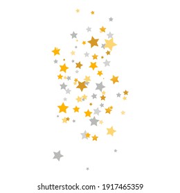 Golden and silver stars falling. Luxury glitter elegant design elements. Celebration banner. Gold and gray shooting stars. Magic decoration. Children room decor. Vector illustration.