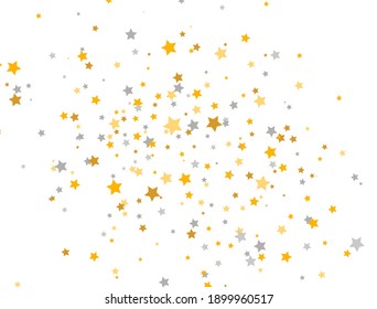 Golden And Silver Stars On White Background. Celebration Banner. Glitter Elegant Design Elements. Gold Shooting Stars. Magic Decoration. Christmas Texture. Vector Illustration.