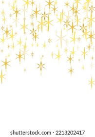 Golden and silver stars on white background. Beautiful gold falling magic stars on white background sparkle pattern.  Vector sparkles on a transparent background. Gold shooting stars.