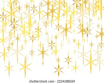 Golden and silver stars on white background. Beautiful gold falling magic stars on white background sparkle pattern. New Year tinsels scatter flying backdrop. Christmas light effect.