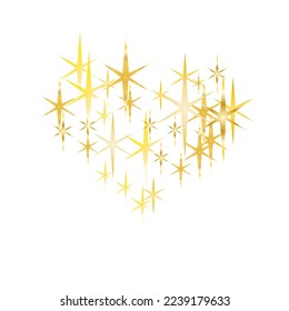 Golden and silver stars on white background. Beautiful gold falling magic stars on white background sparkle pattern. New Year tinsels scatter flying backdrop. Gold shooting stars.