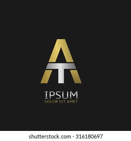 Golden A and silver T letters monogram logo