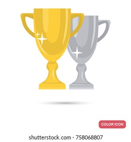 Golden and silver winner cups color flat icon