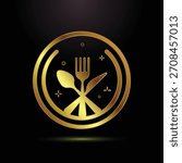 Golden silverware design with crossed spoon, fork and knife