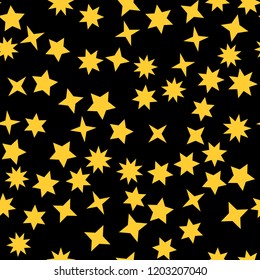 Golden simple flat style light star flares seamless texture. Vector illustration