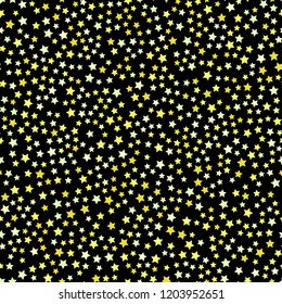 Golden simple flat style light star flares seamless texture. Vector illustration