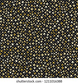 Golden simple flat style light star flares seamless texture isolated on transparent background. Vector illustration