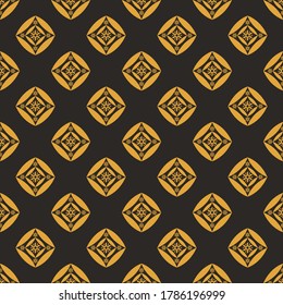 Golden simple floral motif seamless pattern on black color background for wallpaper and tile. Contemporary flat endless fabric of abstract geometric classic design.