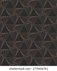 Golden Simple Graphic Geo Deco Texture. Seamless Abstract Vector, Triangular Pattern Pattern. Dark Islamic Continuous, Backdrop Pattern. East Shapes Texture