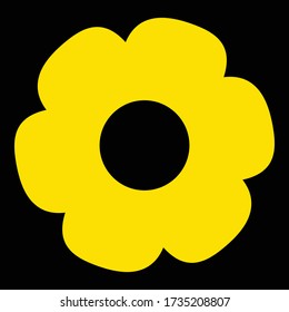 Golden Single Isolated Flat Vector Flower on Black Background.