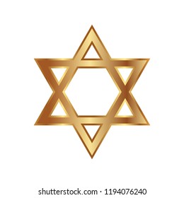 Golden six pointed geometric star figure. Star of David. Hexagram. Vector, esp10
