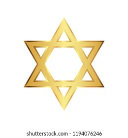 Golden six pointed geometric star figure. Star of David. Hexagram. Vector, esp10