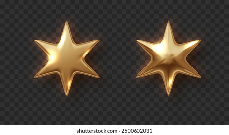 Golden six-pointed star isolated. Christmas and new year realistic design element. Golden 3d luxury design