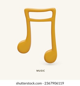 Golden sixteen note. Realistic image of music symbol. Color vector illustration. Sign for musical score. Poster for music school. Music teacher services ad