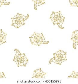 Golden sketch seashell decor seamless pattern. Vector illustration for your design