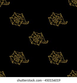 Golden sketch seashell decor seamless pattern. Vector illustration for your design
