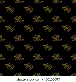 Golden sketch seashell decor seamless pattern. Vector illustration for your design