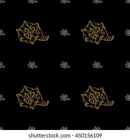 Golden sketch seashell decor seamless pattern. Vector illustration for your design