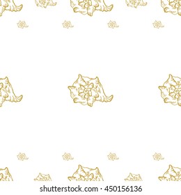 Golden sketch seashell decor seamless pattern. Vector illustration for your design