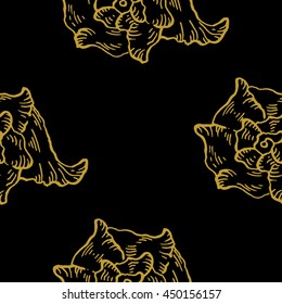 Golden sketch seashell decor seamless pattern. Vector illustration for your design