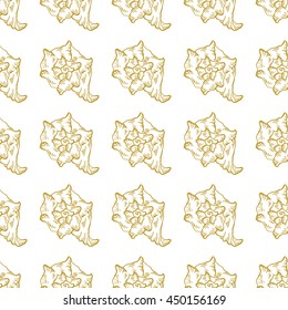 Golden sketch seashell decor seamless pattern. Vector illustration for your design