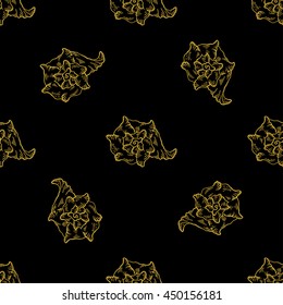 Golden sketch seashell decor seamless pattern. Vector illustration for your design