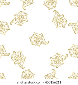 Golden sketch seashell decor seamless pattern. Vector illustration for your design