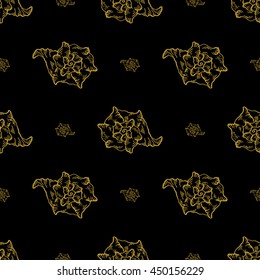 Golden sketch seashell decor seamless pattern. Vector illustration for your design