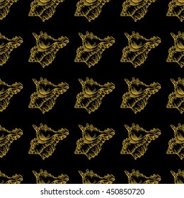 Golden sketch seashell decor seamless pattern. Vector illustration for your design