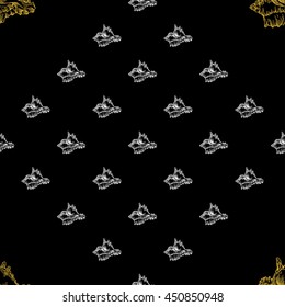 Golden sketch seashell decor seamless pattern. Vector illustration for your design