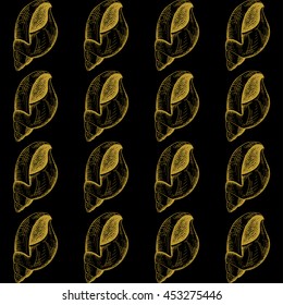 Golden sketch seashell decor seamless pattern. Vector illustration for your design