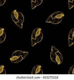 Golden sketch seashell decor seamless pattern. Vector illustration for your design