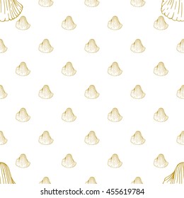 Golden sketch seashell decor seamless pattern. Vector illustration for your design